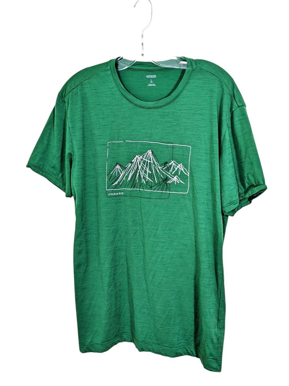 Icebreaker Merino Wool Green T Shirt Graphic Tee Mountain Sketch Print Mens L
